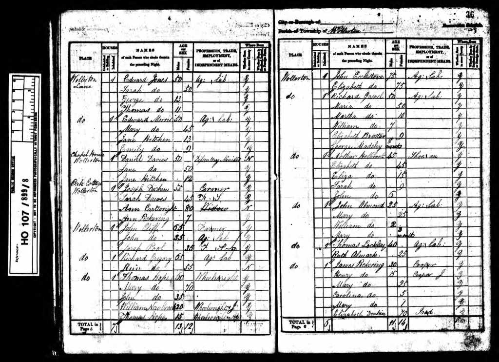 The 1841 Census page recording Mary Ann Pickering with her family - right-hand page, second entry from the bottom.